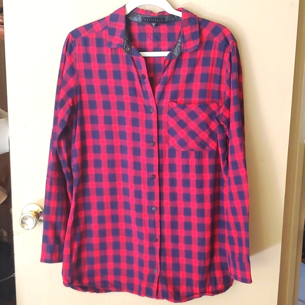 Sanctuary Plaid Button Down, Red & Navy, Small